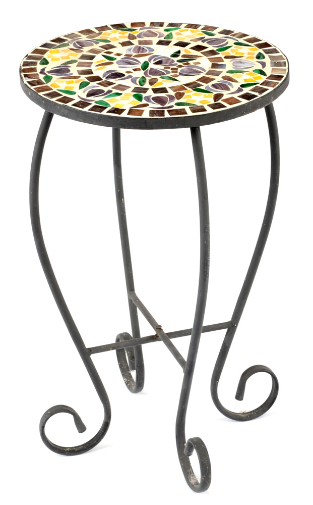 Mosaic Side Table and Metal Stand EBTH
