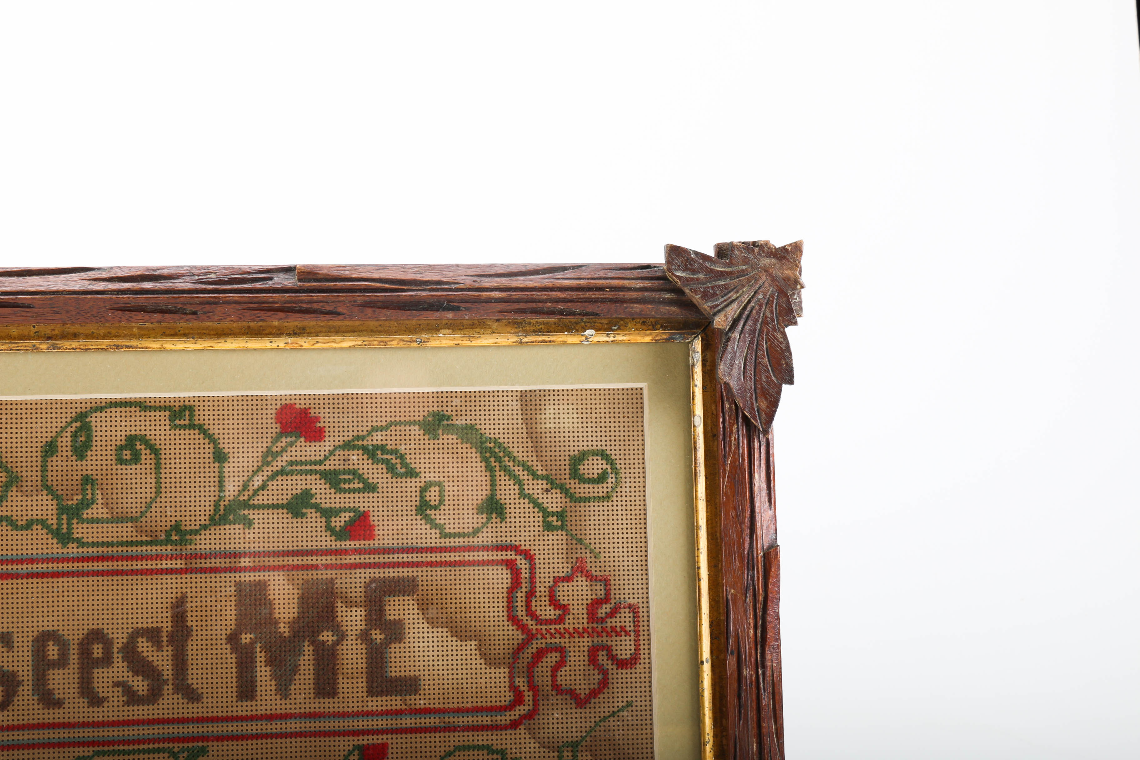 Three Antique Perforated Paper Needlework with Motto Designs EBTH