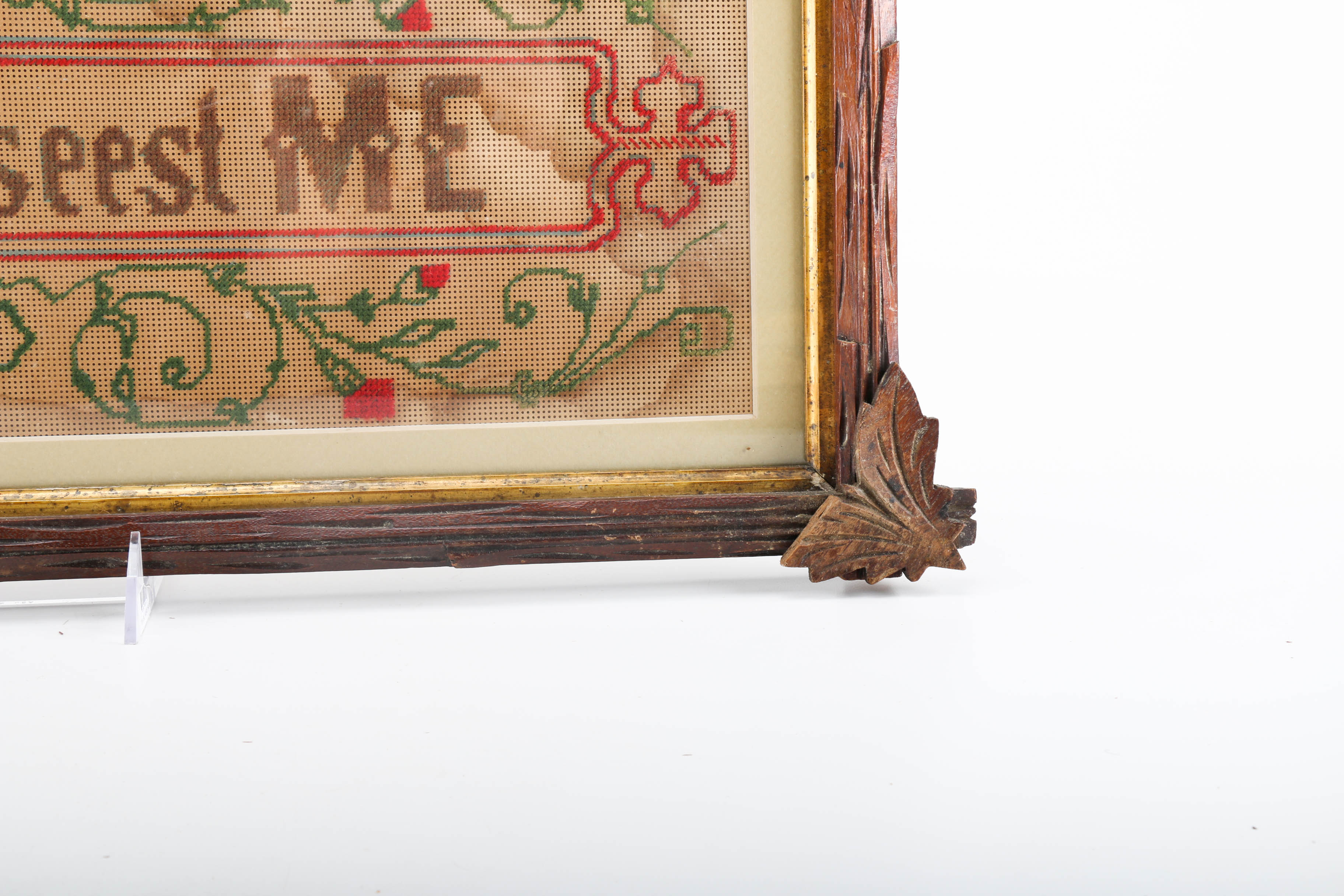 Three Antique Perforated Paper Needlework with Motto Designs EBTH