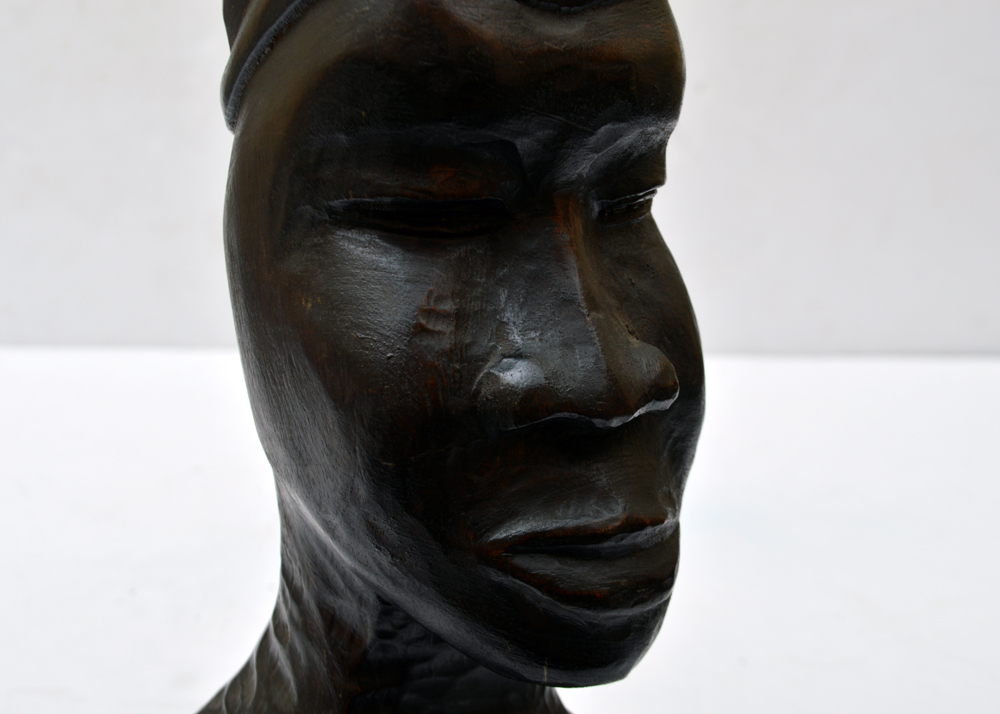 Original Lester Clarke Carved Wood Jamaican Bust Sculpture EBTH