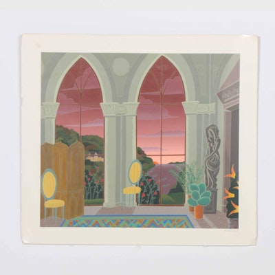 Thomas McKnight Limited Edition Serigraph of an Interior Scene a Thomas McKnight Limited Edition Serigraph of an Interior Scene a