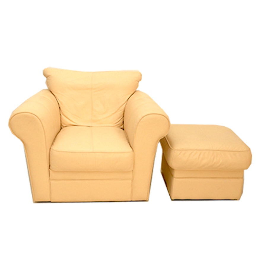 Off White Leather Chair And Ottoman Pair Ebth Off White Leather Chair And Ottoman Pair