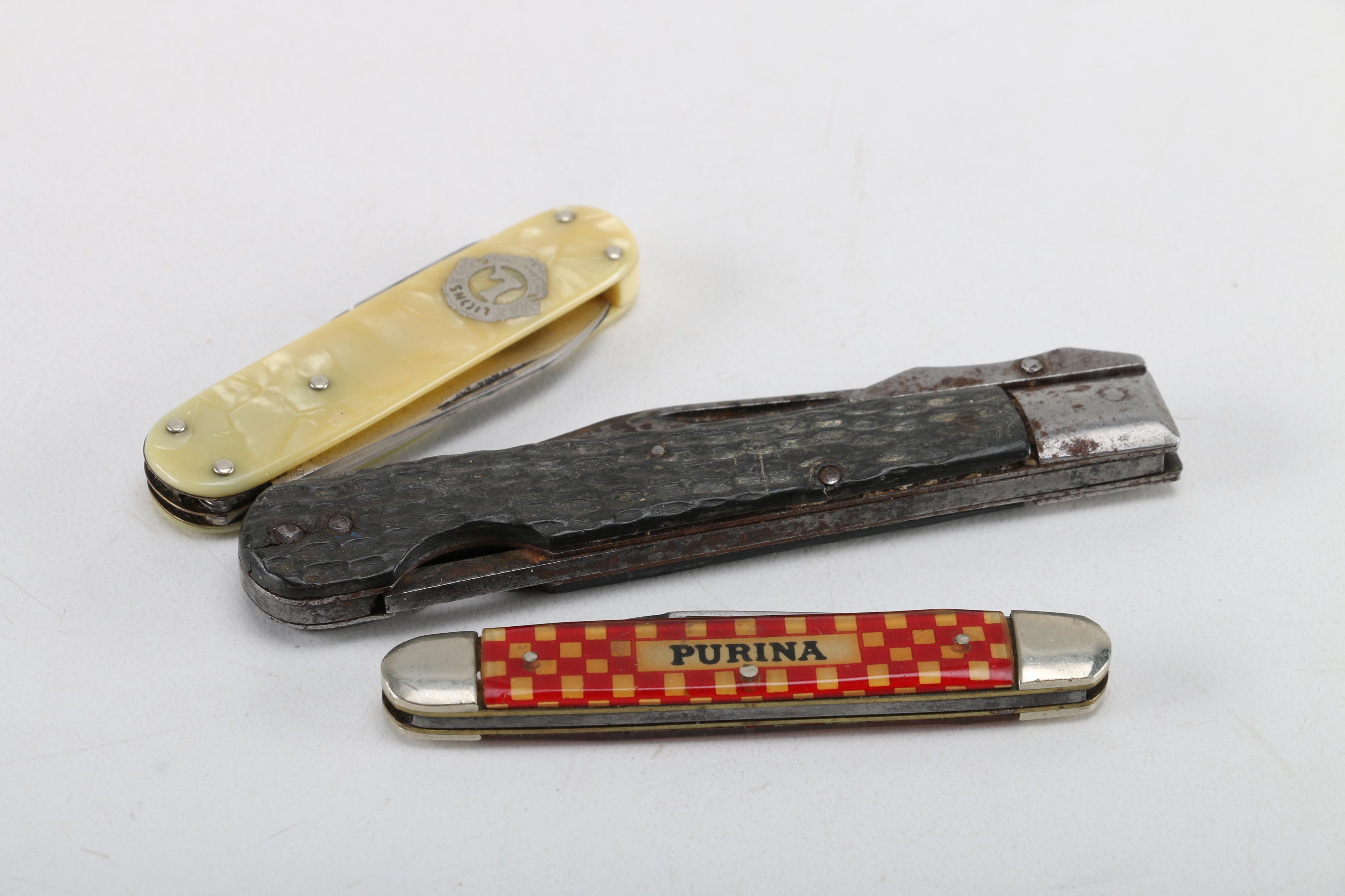 Group of Vintage Pocket Knives, Playing Cards, Darts, Keys and Military