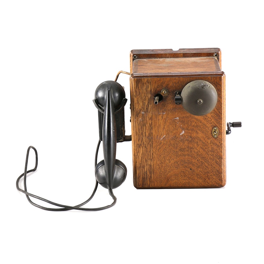 Vintage Western Electric F1 Oak Hand Crank Telephone Ebth