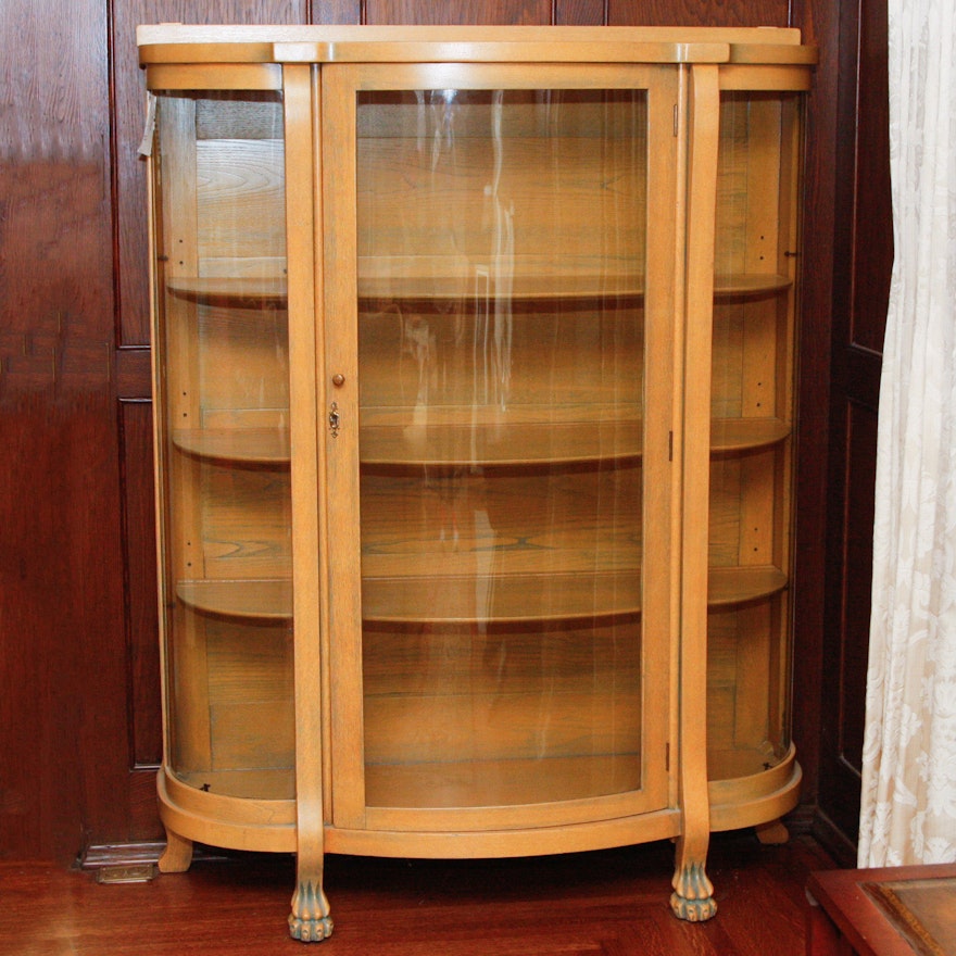 antique oak curio cabinet with curved glass front | ebth