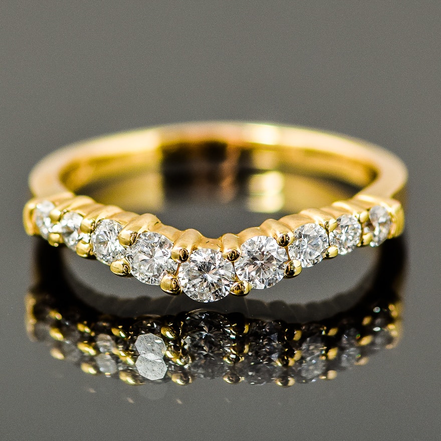 14K Yellow Gold and Diamond VShaped Wedding Band EBTH