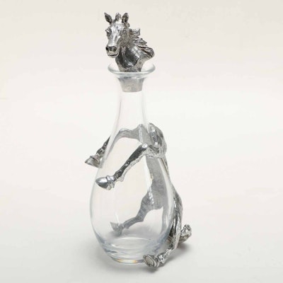 Metal and Glass Horse Decanter