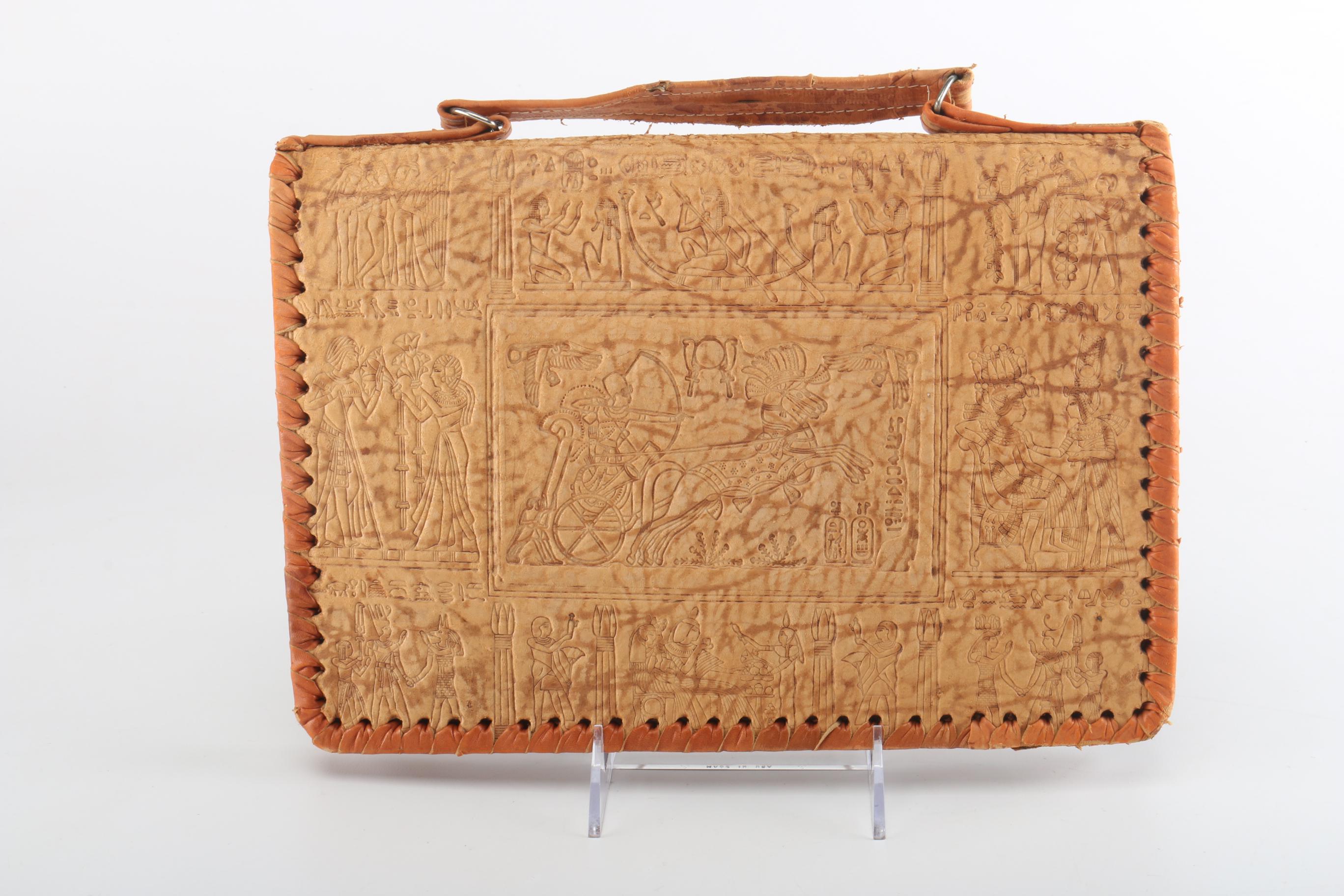 Egyptian Themed Tooled Leather Clutch EBTH