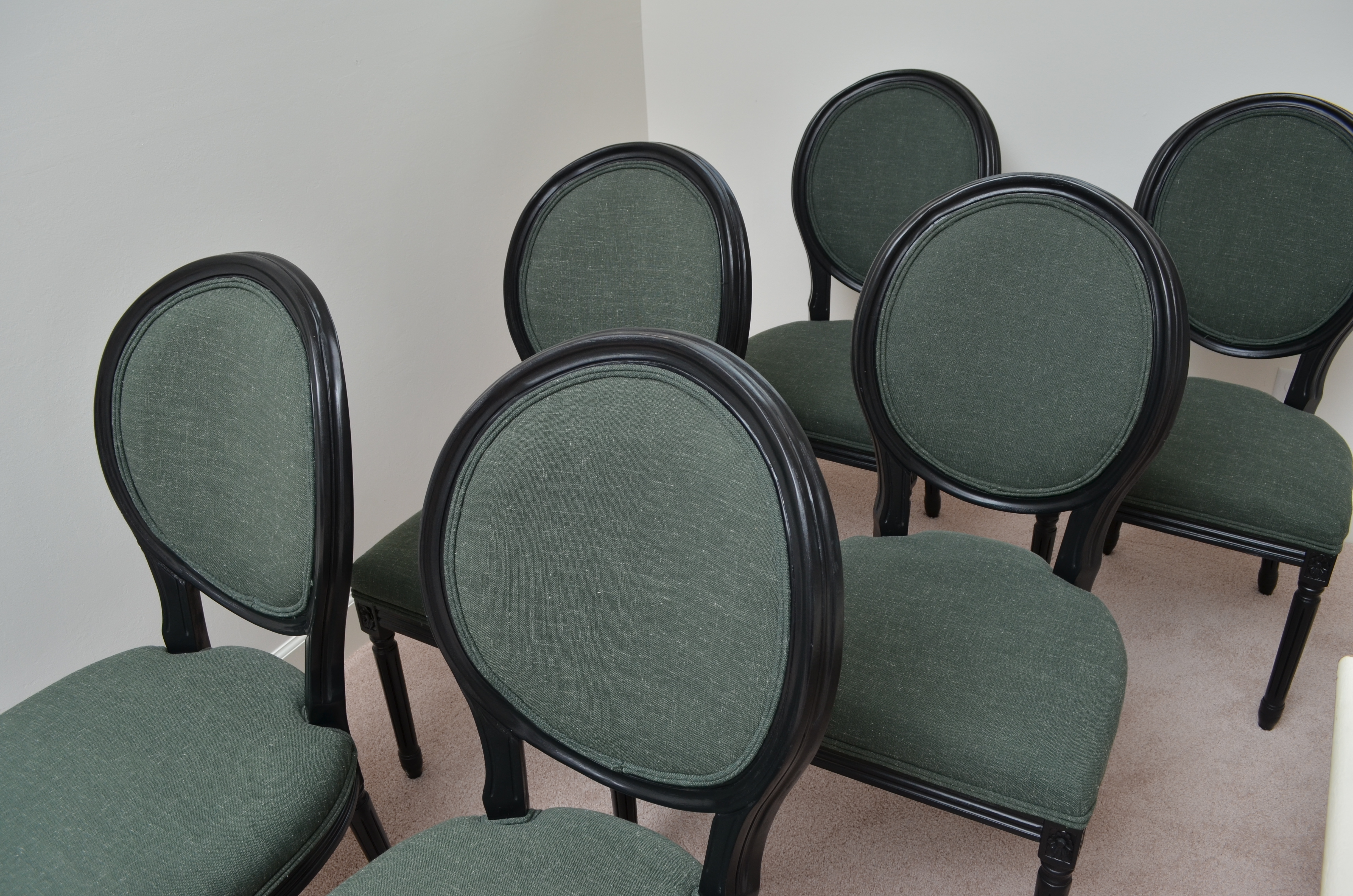 World Market Green Linen Round Back Dining Chairs EBTH