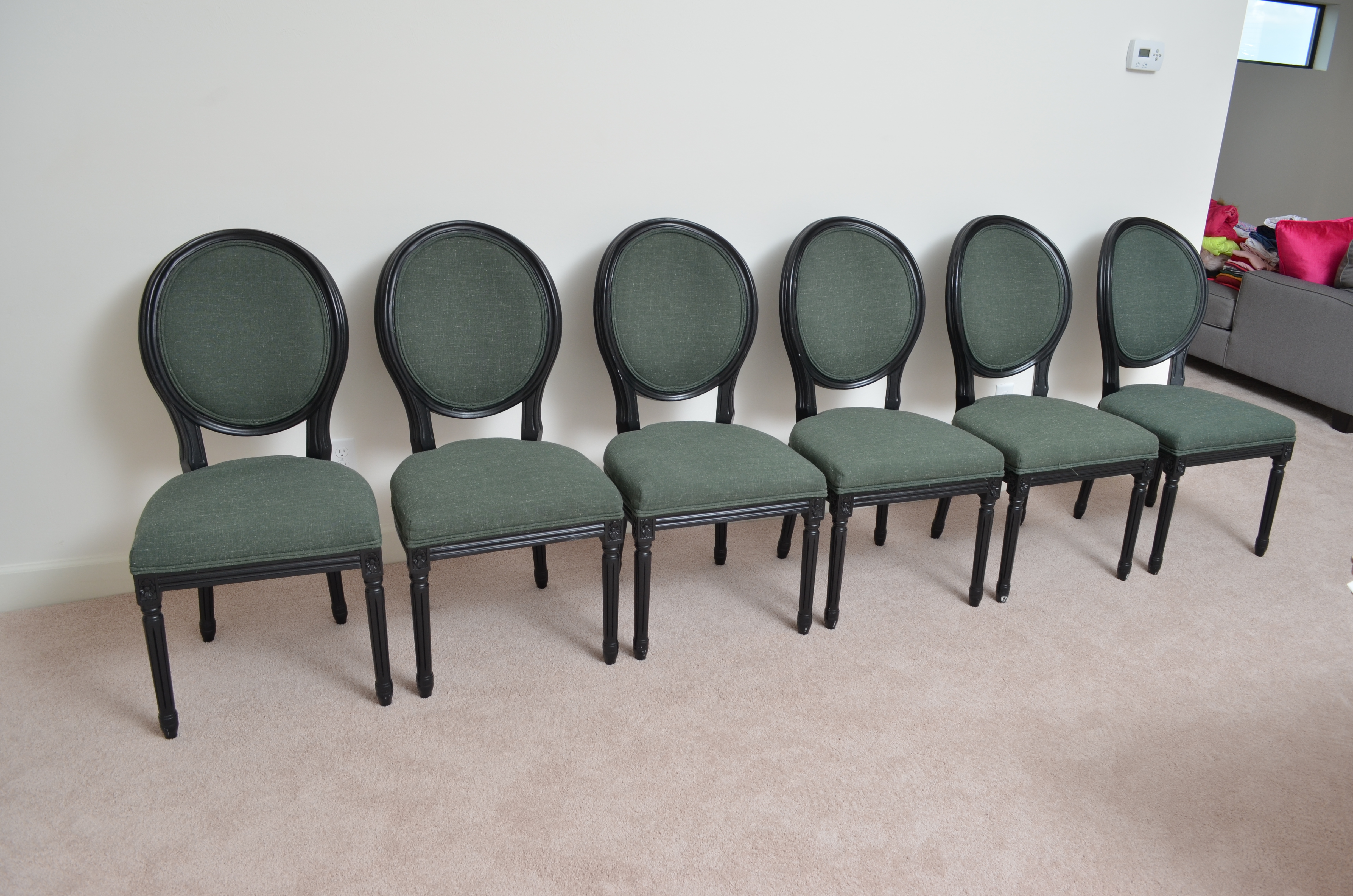 World Market Green Linen Round Back Dining Chairs EBTH