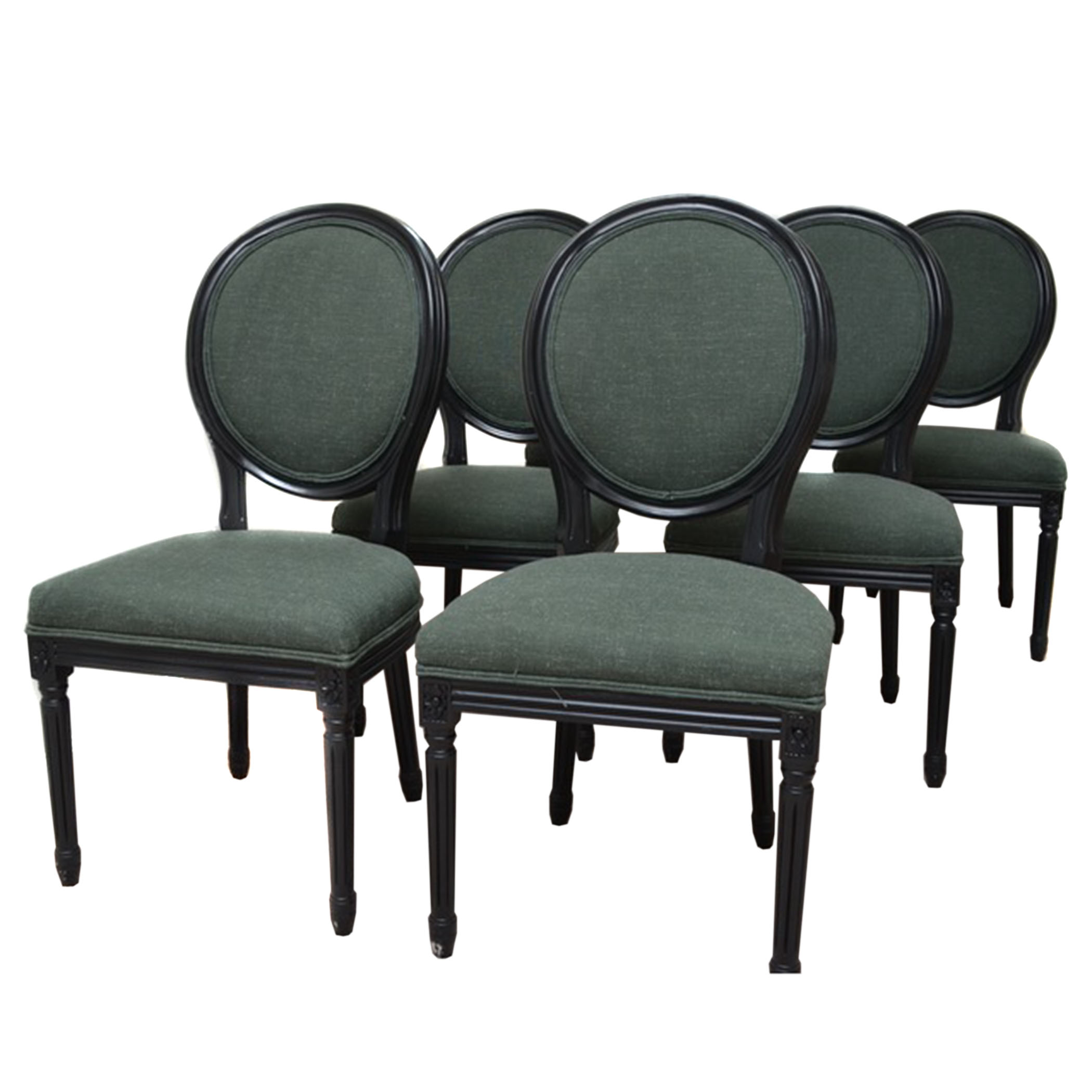 World Market Green Linen Round Back Dining Chairs