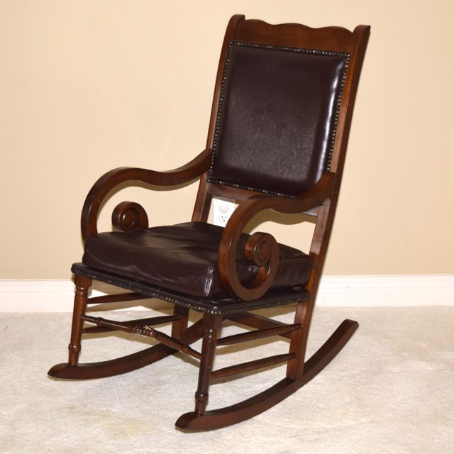 Vintage Walnut and Leather Rocking Chair EBTH