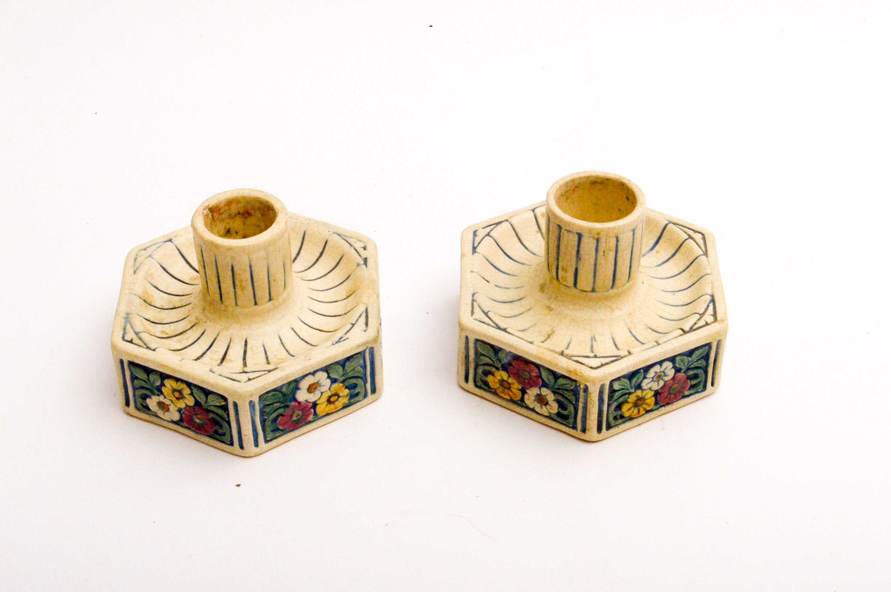 Pottery Candlestick Holder Pair EBTH
