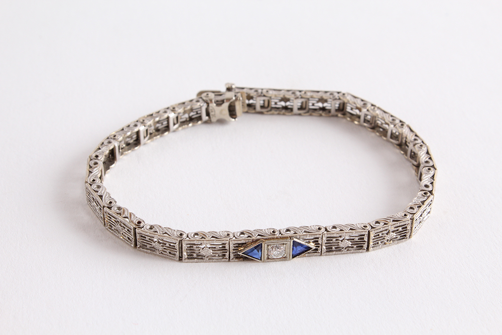 Art Deco White Gold Bracelet with Gemstones EBTH