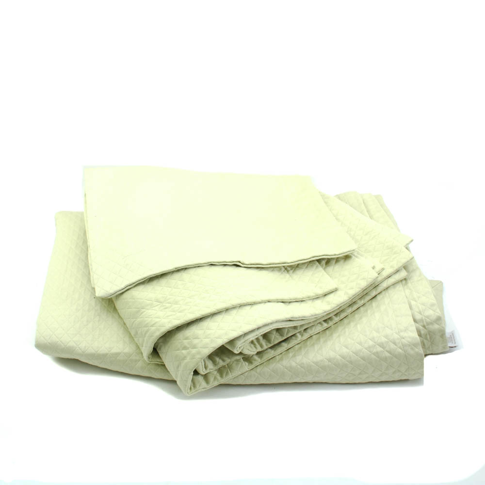 Restoration Hardware Lime Green Diamond Quilted Coverlet and Shams EBTH