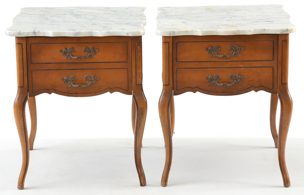 Pair of French Provincial Style Marble Top End Tables EBTH