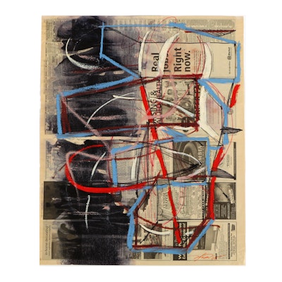 Ricardo Morin Abstract Mixed Media Painting on Newspaper