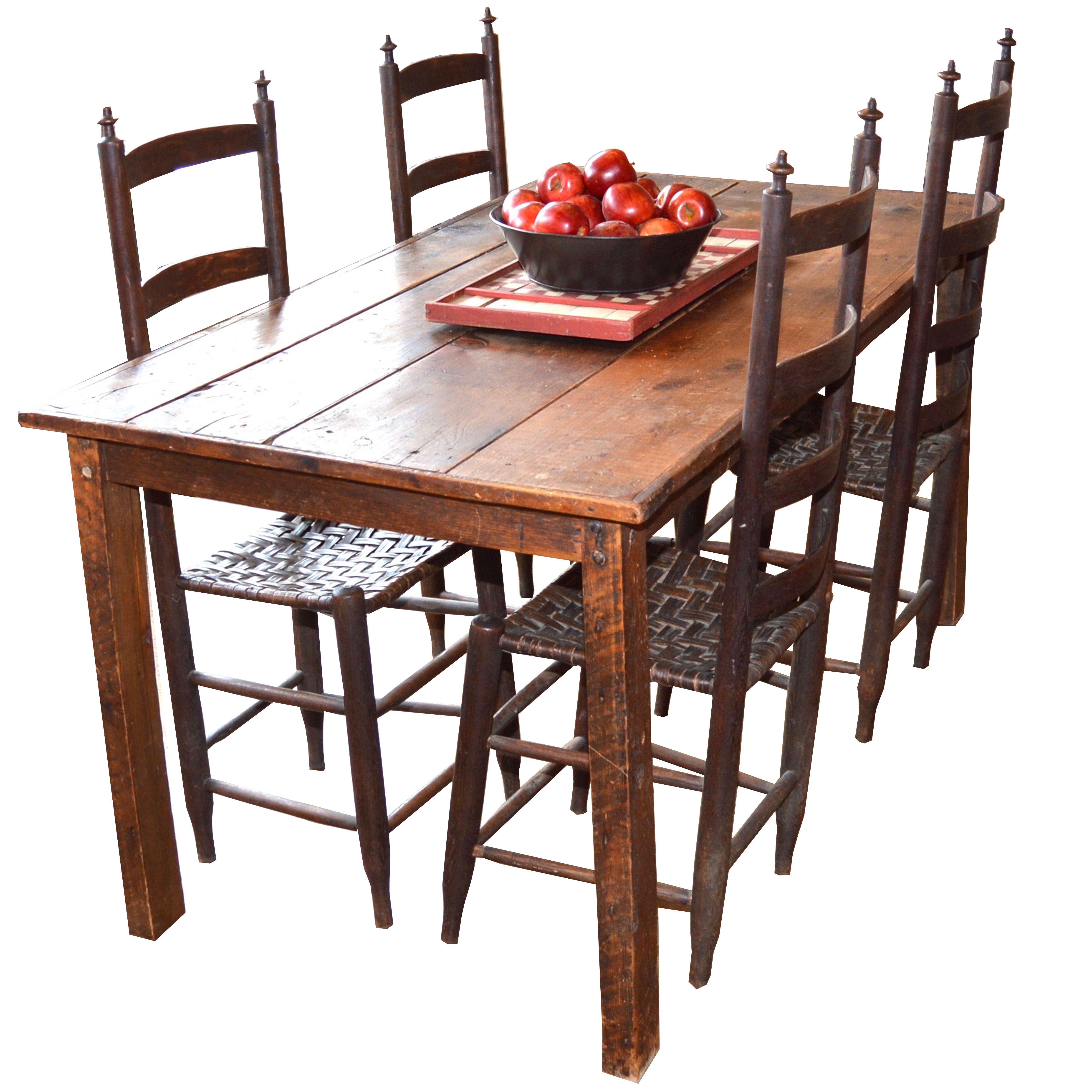 Primitive Wood Dining Table and Ladder Back Chairs EBTH