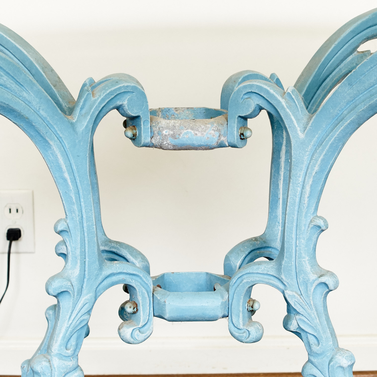 Blue Cast Iron Table with Glass Top EBTH