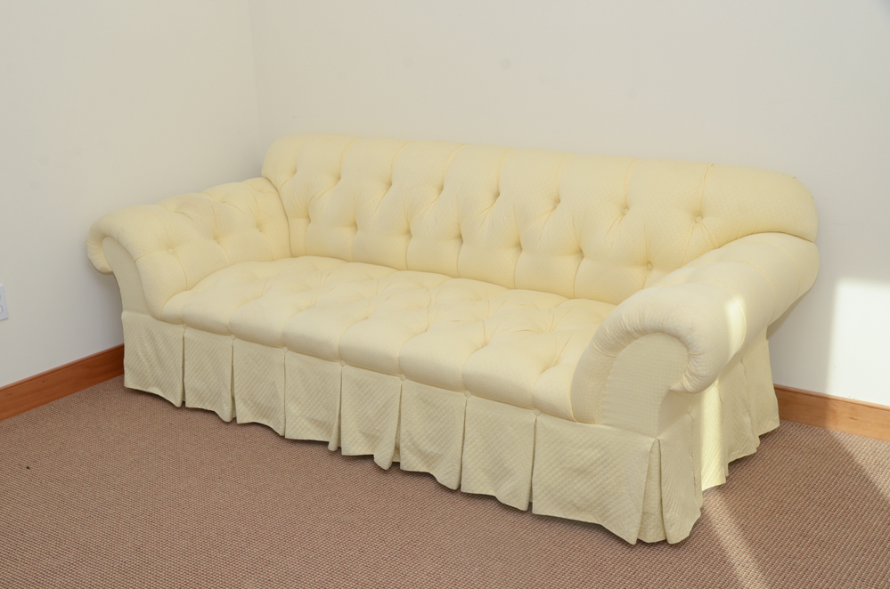 Contemporary Pale Yellow ButtonTufted Sofa EBTH