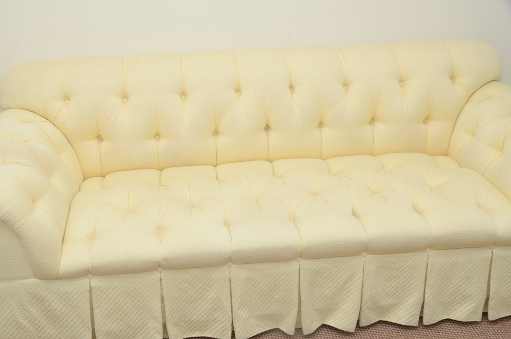 Contemporary Pale Yellow ButtonTufted Sofa EBTH
