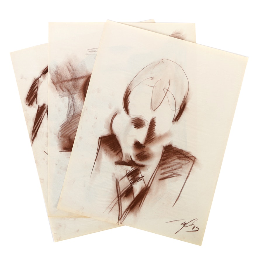 Collection of Ricardo Morin Pastel Sketches on Paper