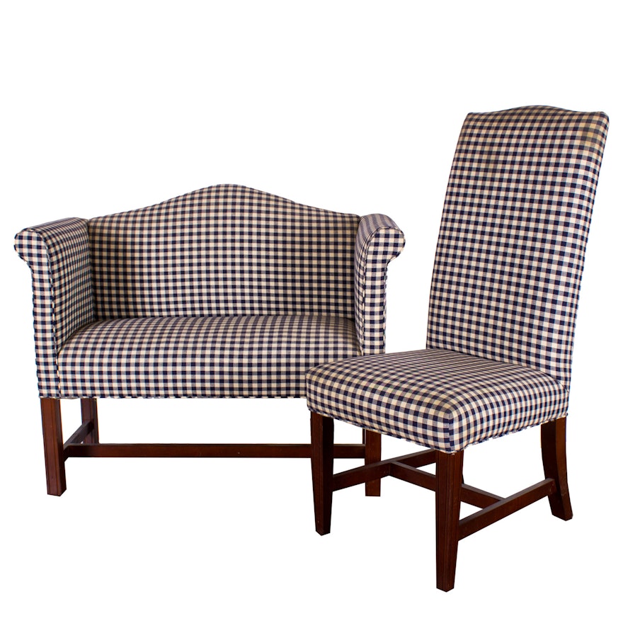 Pair Of Johnston Benchworks Upholstered Gingham Accent Chairs Ebth Pair Of Johnston Benchworks Upholstered
