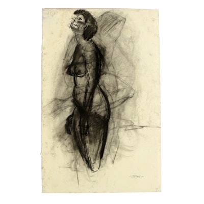 Ricardo Morin Charcoal Drawing on Paper of Female Nude Study