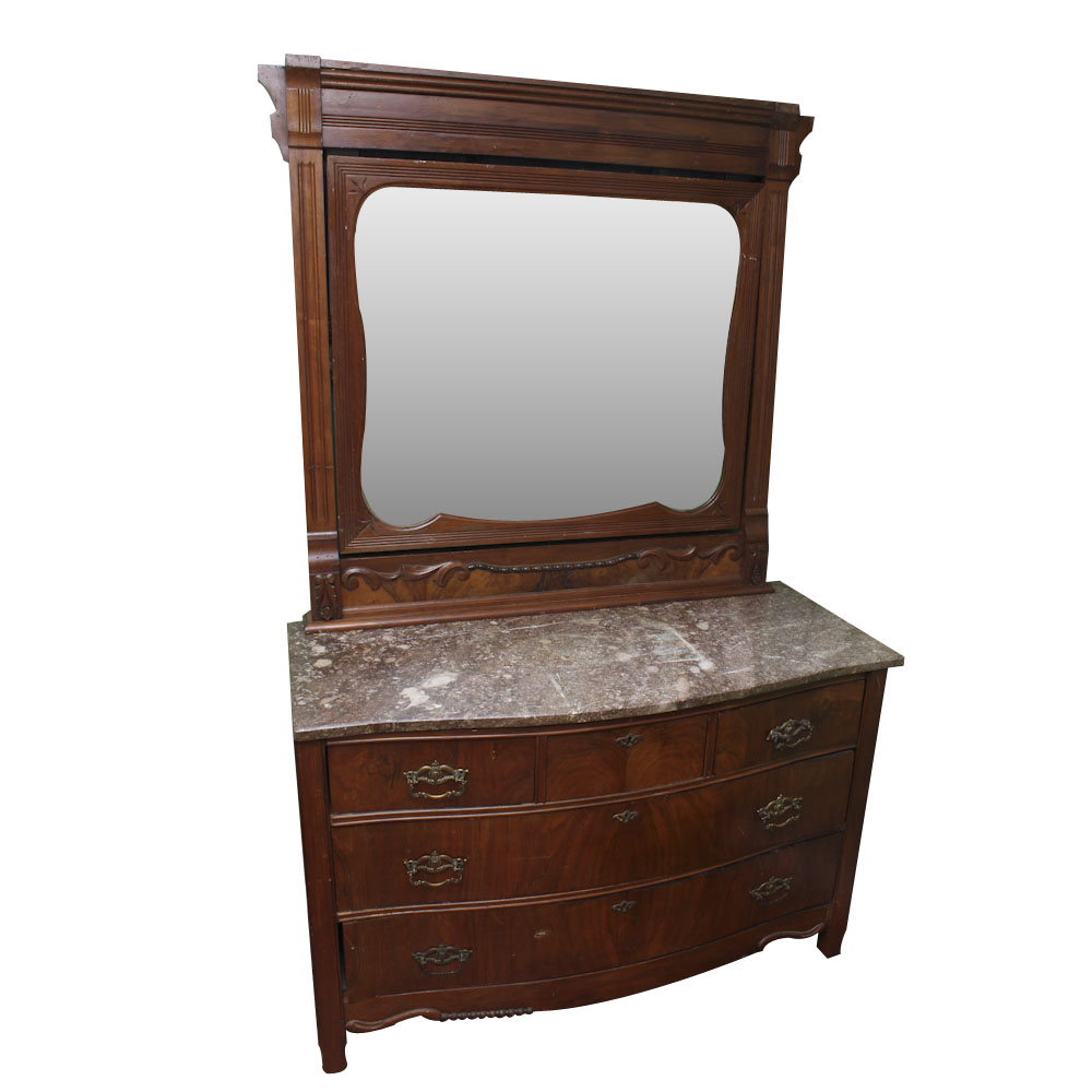 Antique Eastlake Walnut Vanity Dresser With Marble Top Ebth