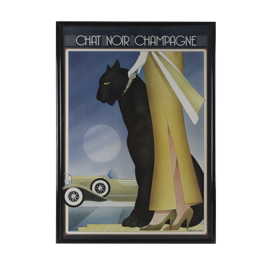 After Stephen Haines Hall Offset Lithograph Chat Noir Champagne Ebth