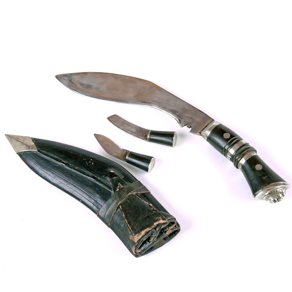 Indian Kukri Knife with Karda and Chakmak in Leather Sheath EBTH