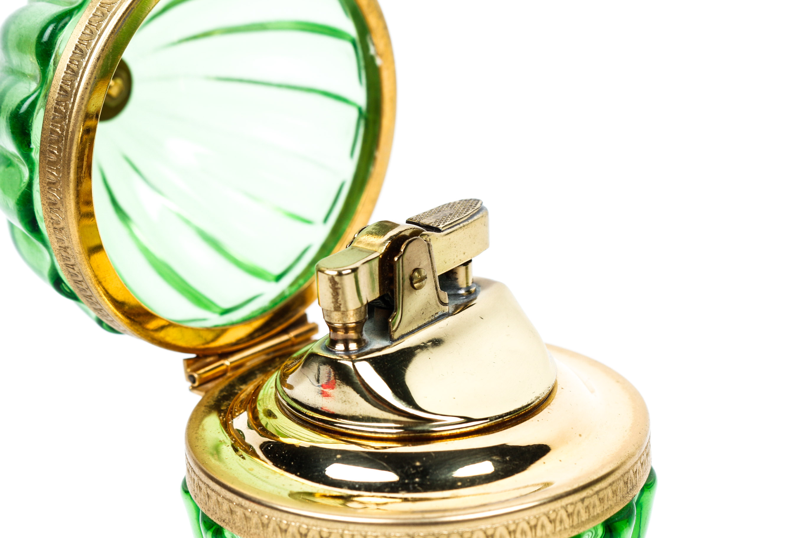 Vintage Green Glass Table Lighter and Candy Dish EBTH