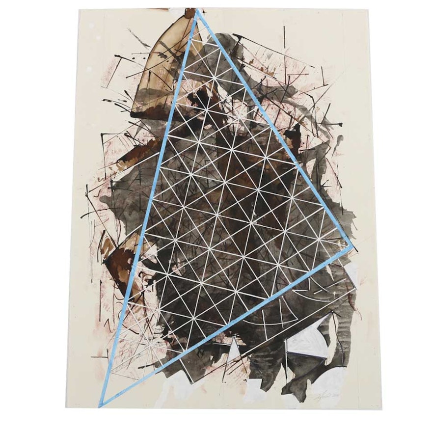 Ricardo Morin Oil Painting on Paper "Triangulation 36"