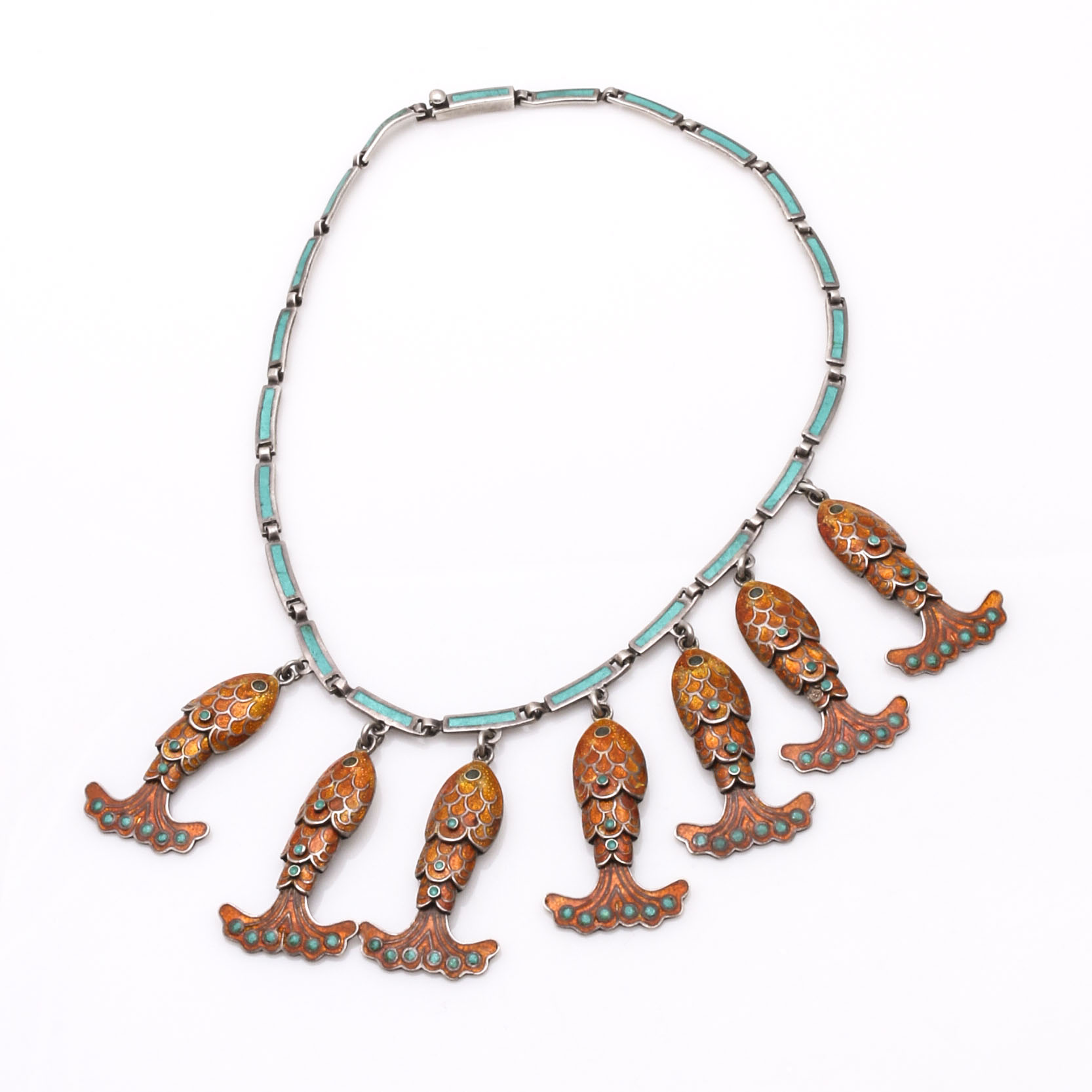 Sterling Margot de Taxco Enameled Fish Necklace EBTH