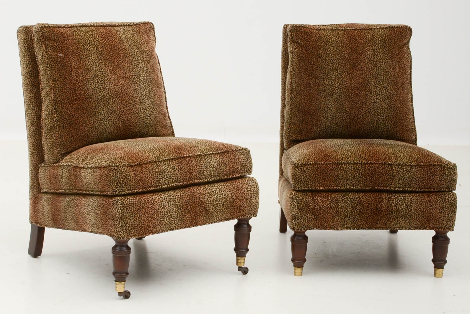 Pair of Leopard Print Upholstered Armless Side Chairs ...