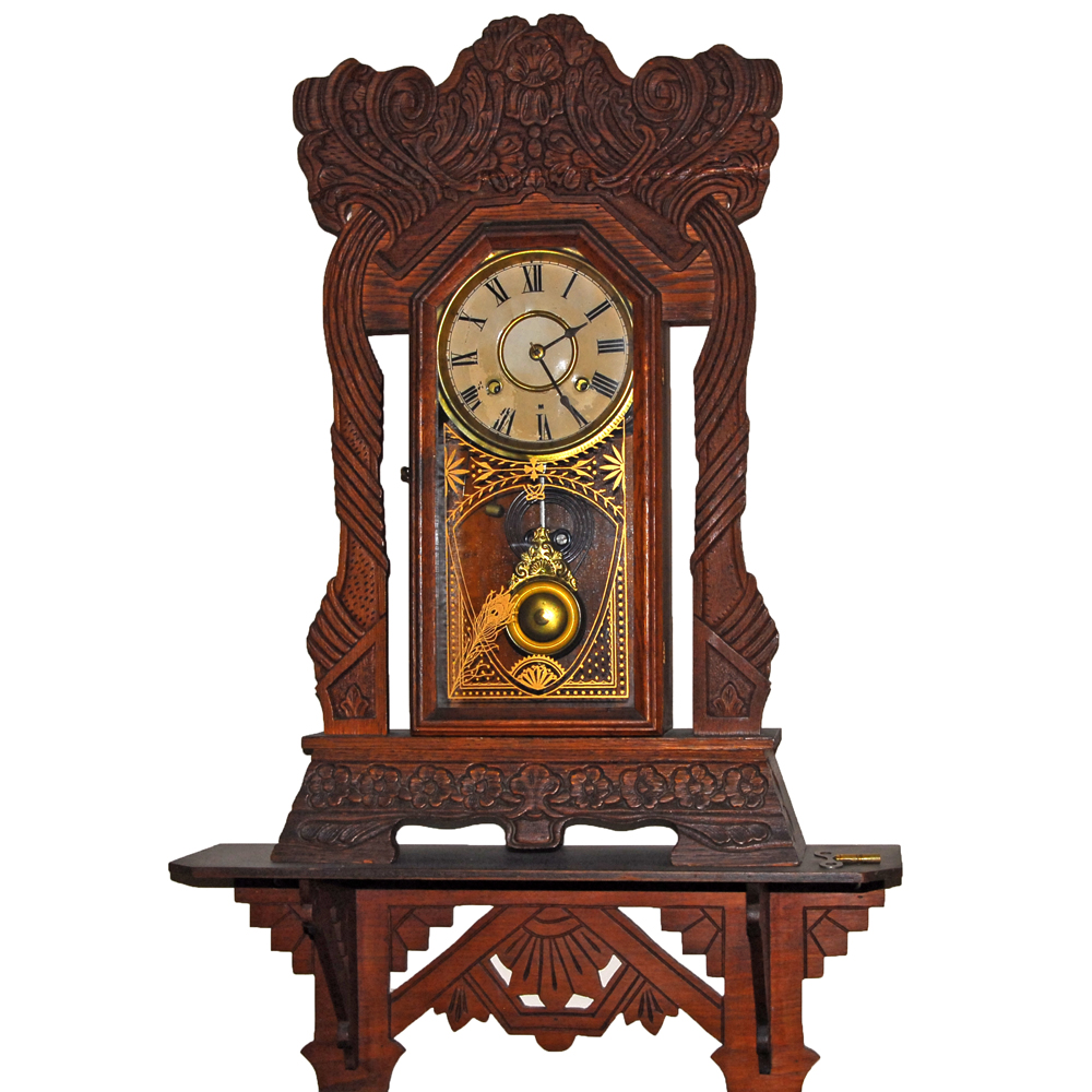 Wood Shelf Clock and Wall Shelf EBTH