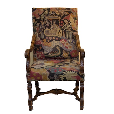 Vintage Chairs, Antique Chairs And Retro Chairs Auction In English Revival Carved Needlepoint Armchair - Vintage Chairs, Antique Chairs And Retro Chairs Auction In