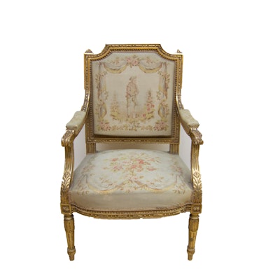 Vintage Chairs, Antique Chairs And Retro Chairs Auction In Louis XVI Style Gilt Armchair - Vintage Chairs, Antique Chairs And Retro Chairs Auction In