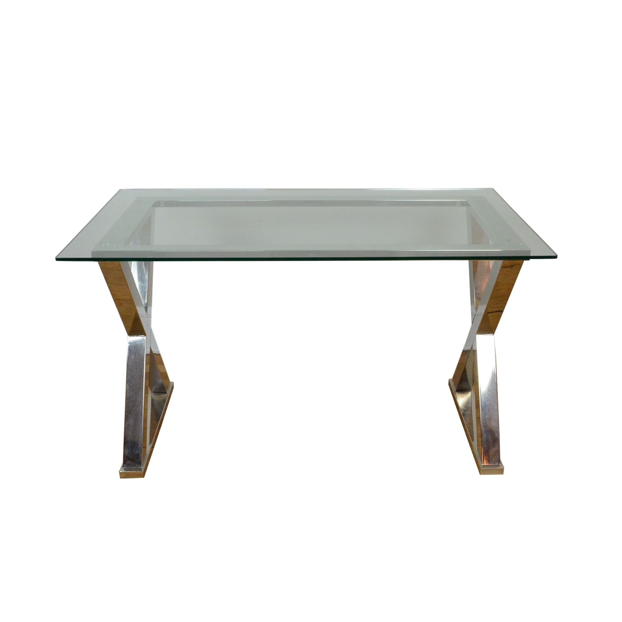 Modernist Style Chrome X-Base Dining Table With Glass Top ...