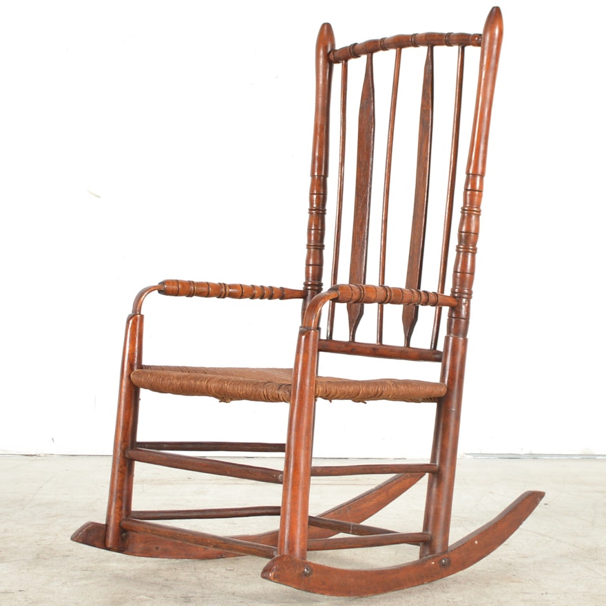 Antique Rocking Chair With Rush Seat Ebth