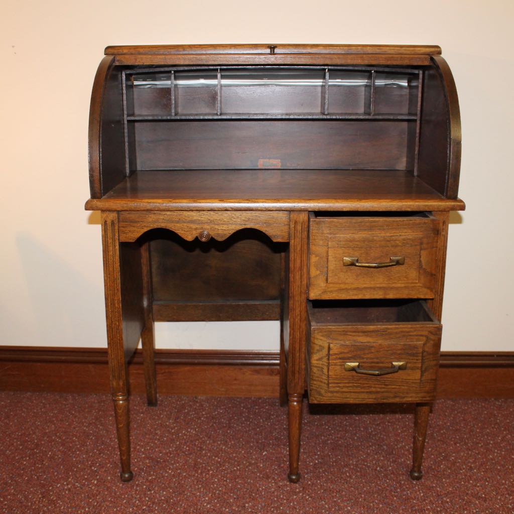 Child's Vintage "Collegiate" Oak Roll Top Desk and Chair EBTH