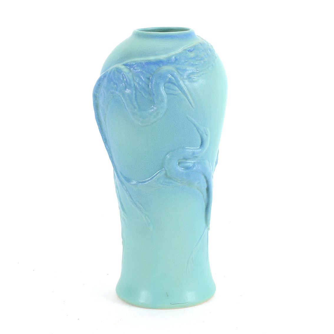 Tall Vintage Van Briggle Egret Ming Turquoise Floor Vase Ebth