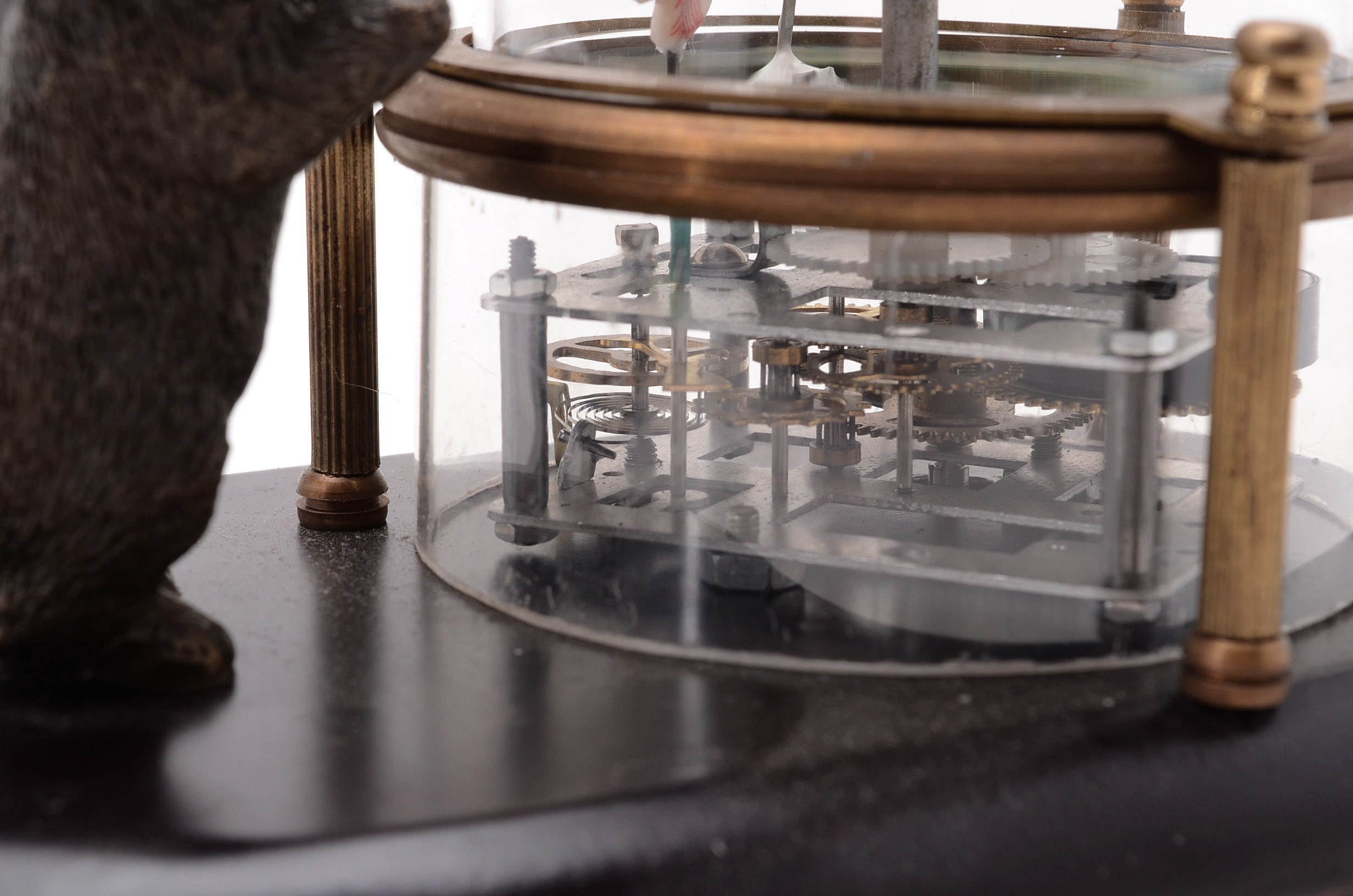 Double Animated "Kitten Watching Fish" Mechanical Clock EBTH