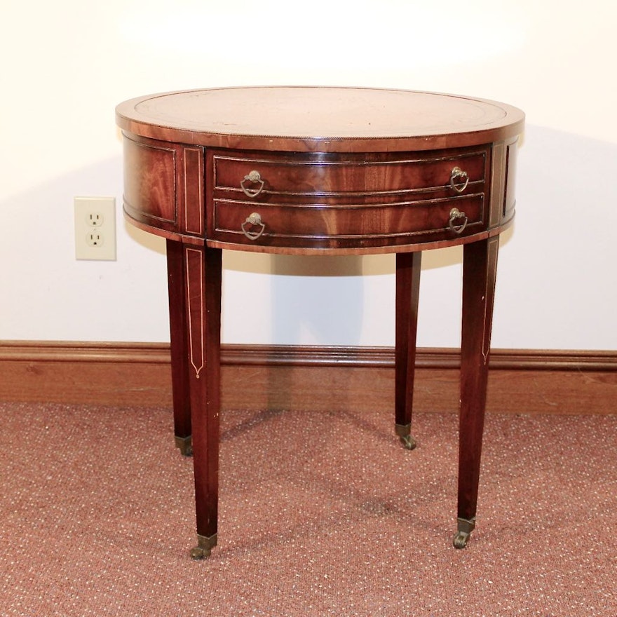 Round Vintage Leather Top Side Table : EBTH