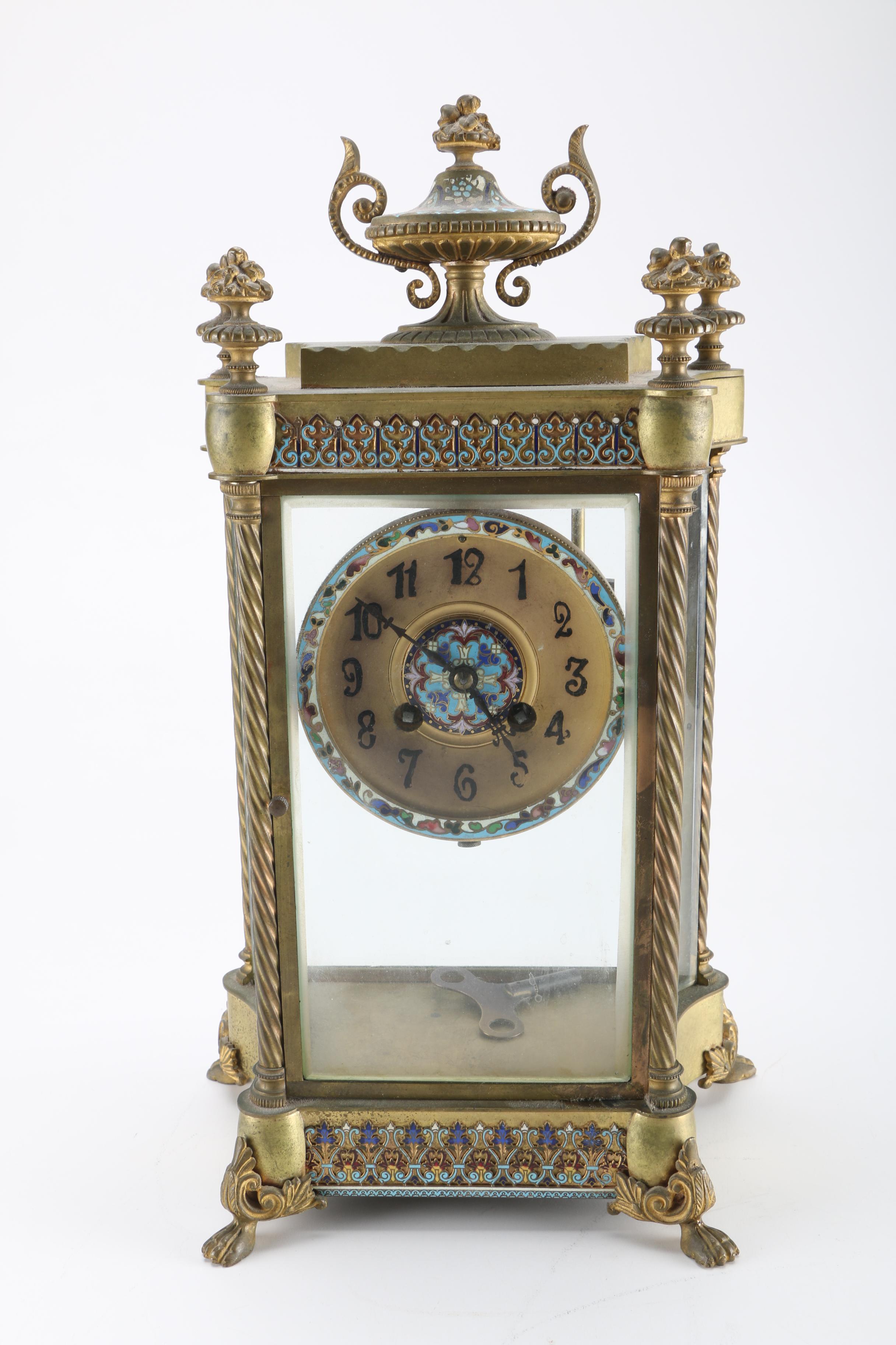 Vintage French Cloisonné Enamel and Brass Mantel Clock EBTH