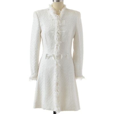 Escada White Knit Mid-Length Dress Coat Susan Wore at Event Promoting Her Memoir "All My Life"