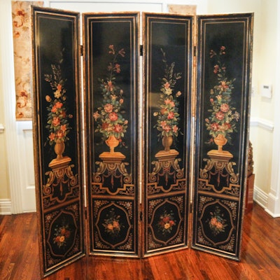 Vintage Hand Painted Tole Folding Screen