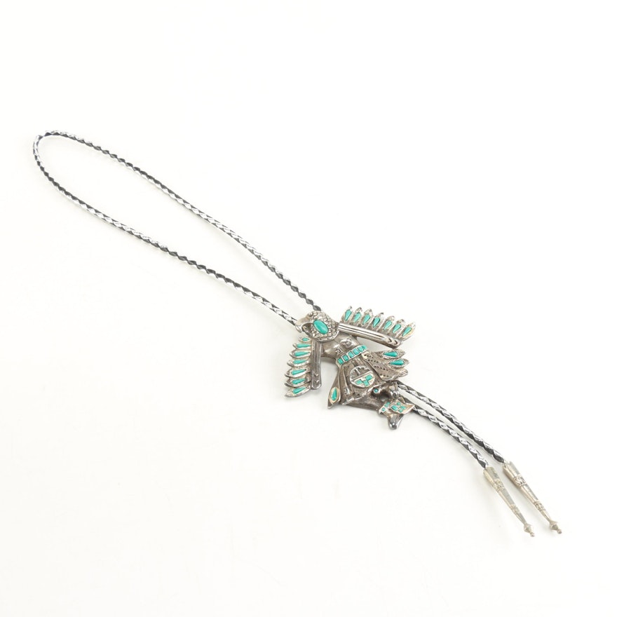 Silver Tone Turquoise Style Bolo Tie