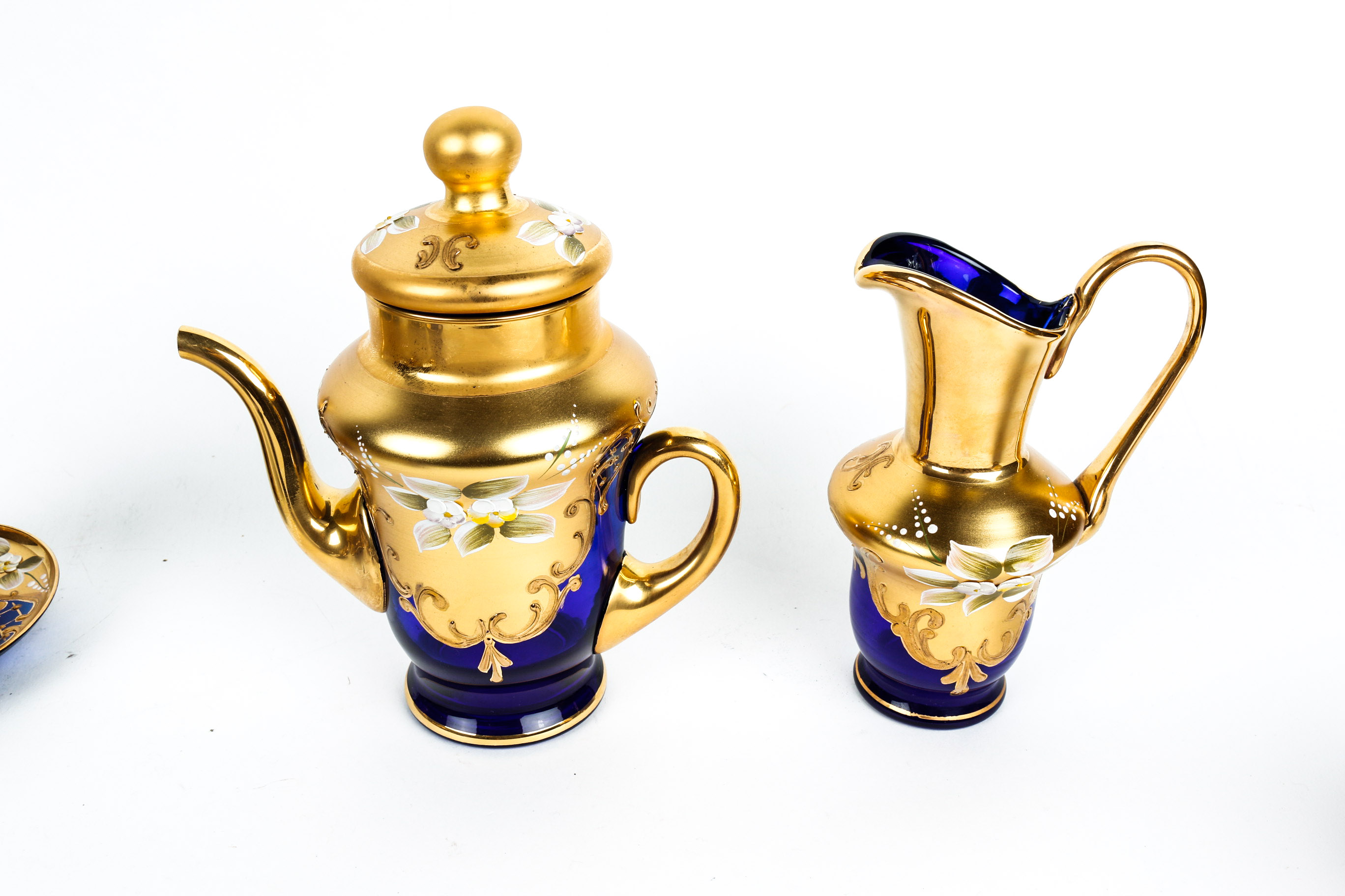Hand Painted Murano Glass Tea Set in Cobalt and 24K Gold EBTH
