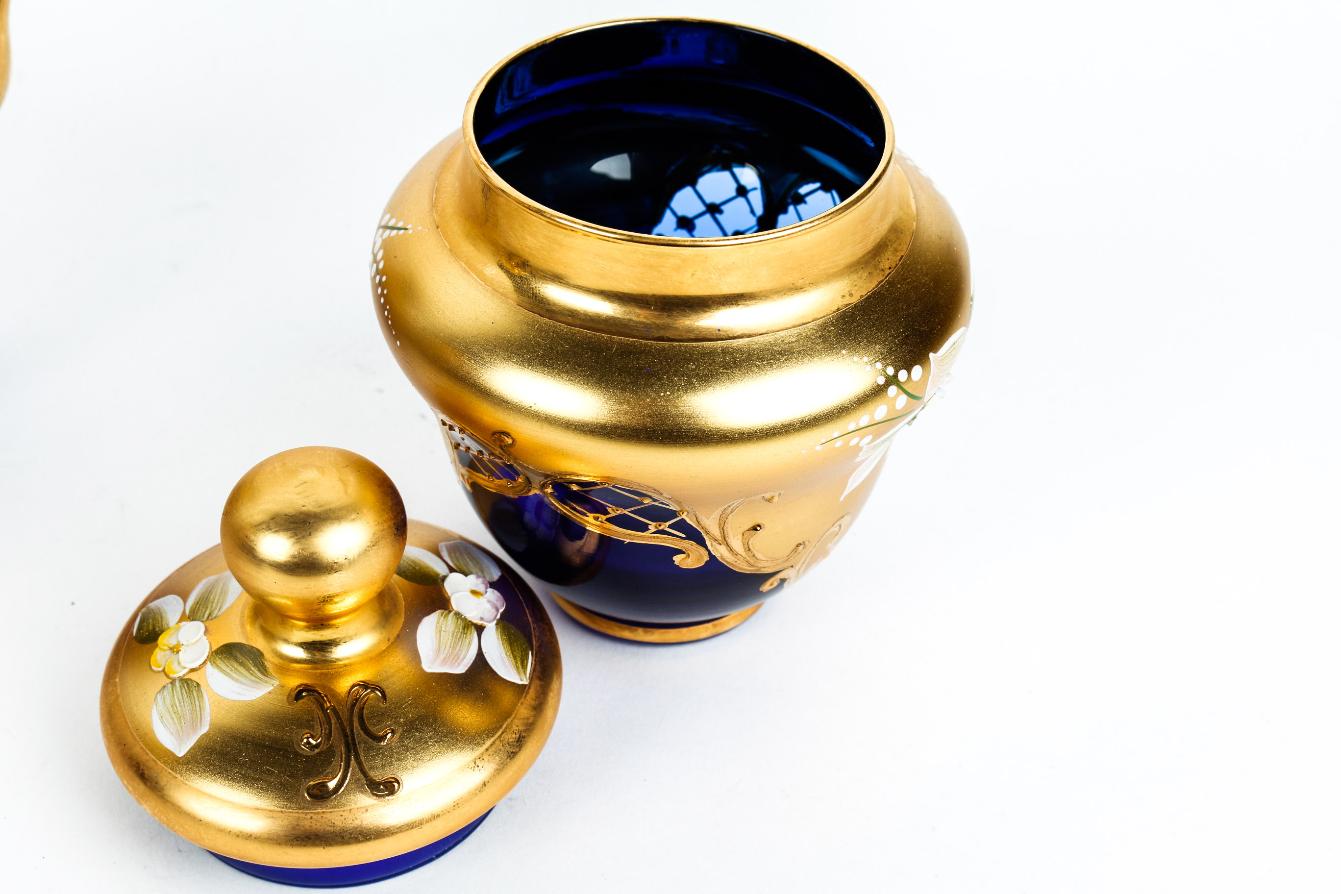Hand Painted Murano Glass Tea Set in Cobalt and 24K Gold EBTH